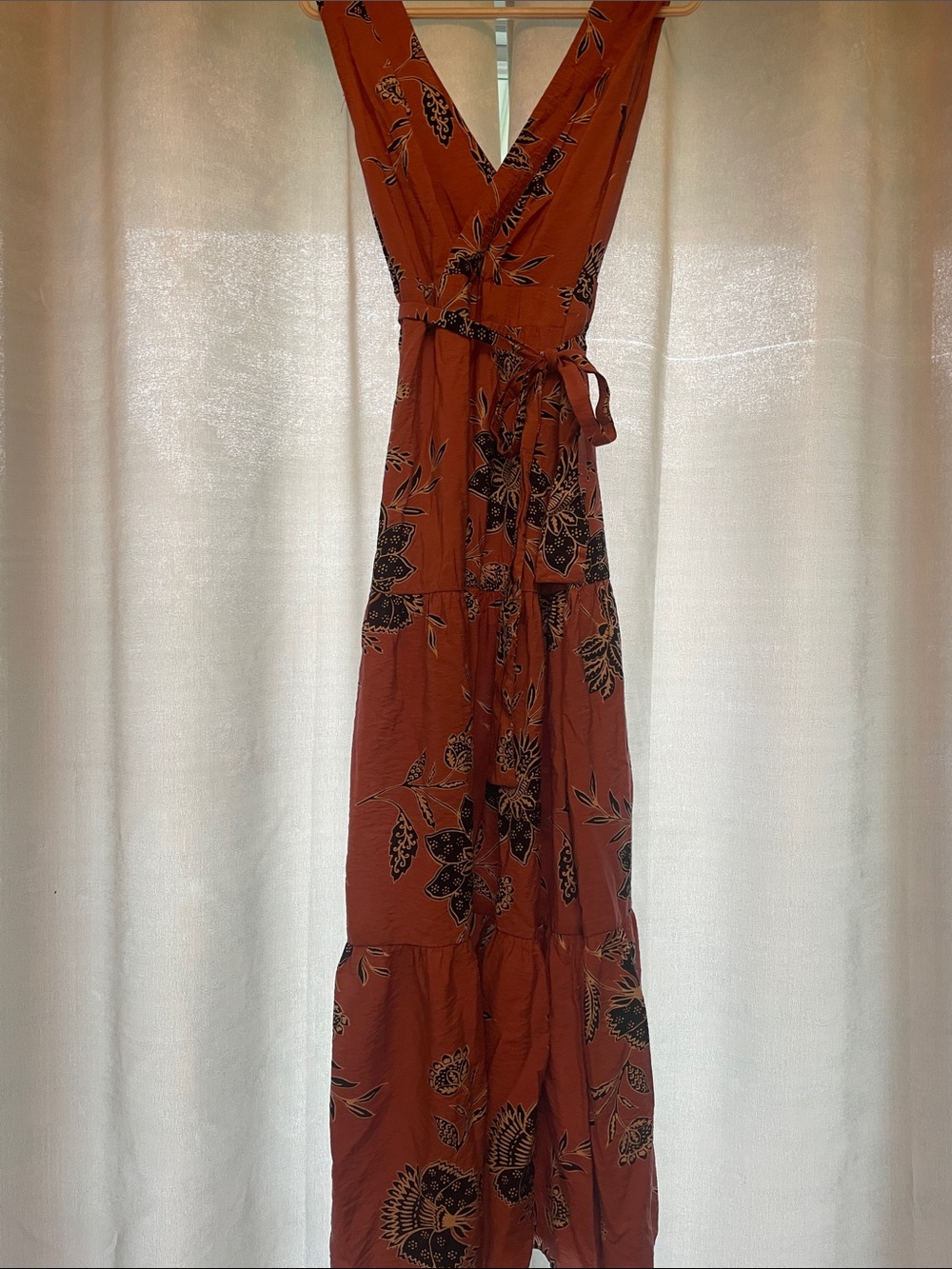Suzy Shier Floral Wrap Maxi Dress with pockets and zipper on side